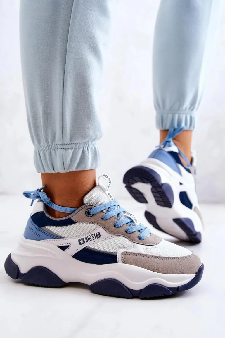 Damskie Sneakersy Buty Sportowe Big Star JJ274580 Biało-Niebieskie