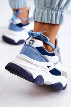 Damskie Sneakersy Buty Sportowe Big Star JJ274580 Biało-Niebieskie