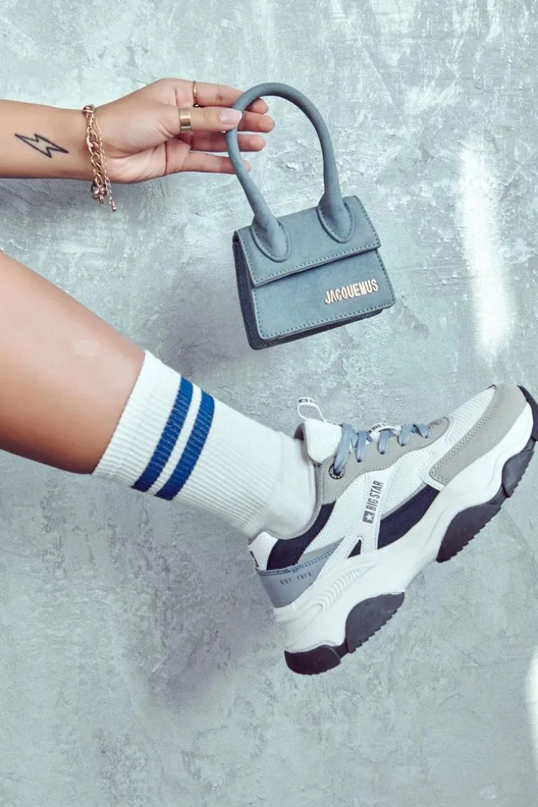 Damskie Sneakersy Buty Sportowe Big Star JJ274580 Biało-Niebieskie