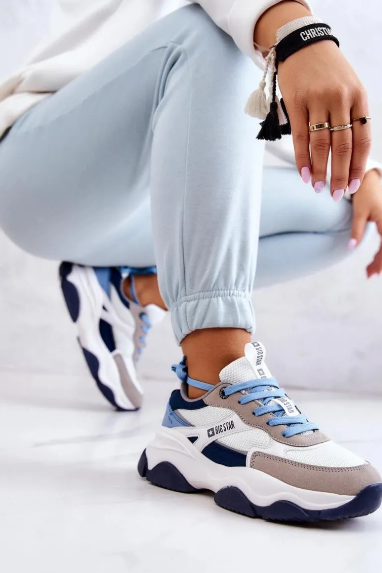 Damskie Sneakersy Buty Sportowe Big Star JJ274580 Biało-Niebieskie