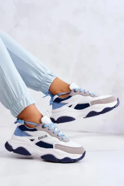 Damskie Sneakersy Buty Sportowe Big Star JJ274580 Biało-Niebieskie