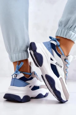 Damskie Sneakersy Buty Sportowe Big Star JJ274580 Biało-Niebieskie