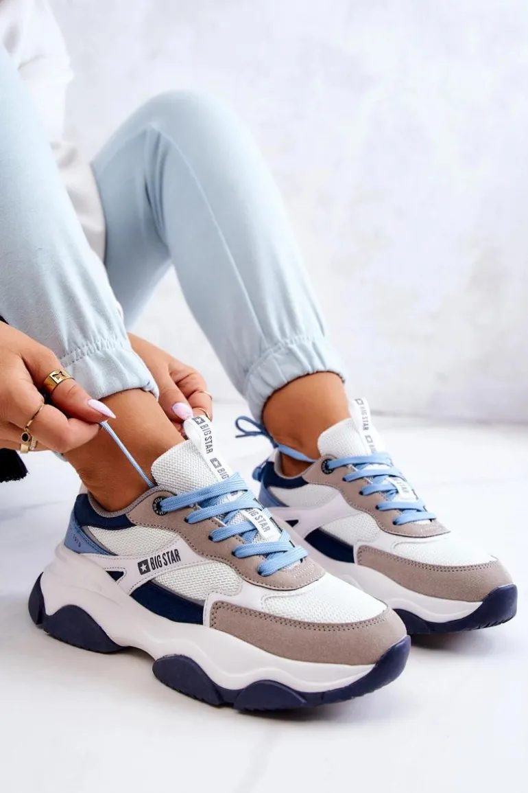 Damskie Sneakersy Buty Sportowe Big Star JJ274580 Biało-Niebieskie