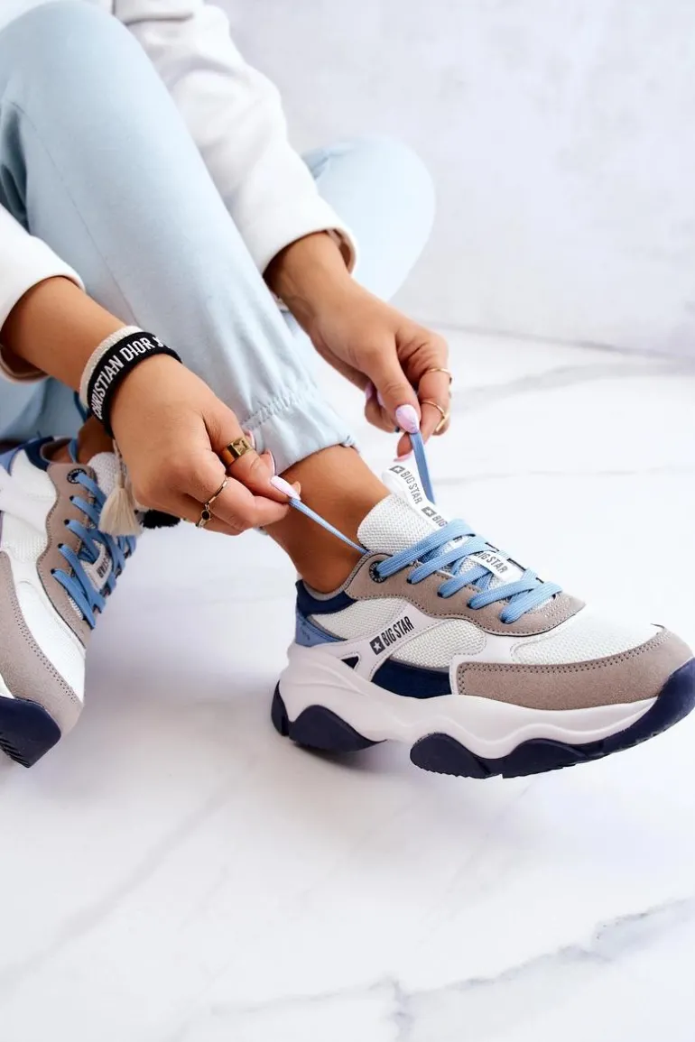 Damskie Sneakersy Buty Sportowe Big Star JJ274580 Biało-Niebieskie