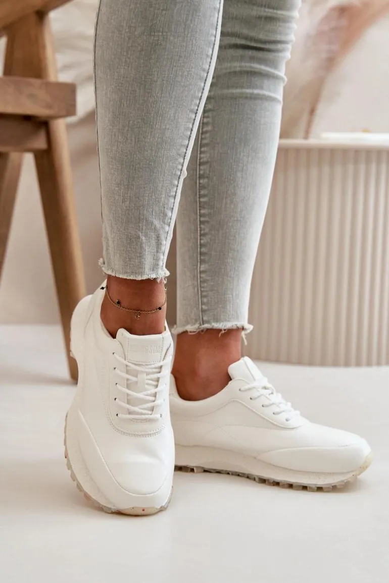 Damskie Sneakersy Buty Sportowe Z Eko Skóry Big Star OO274023 Hi-Poly System Białe