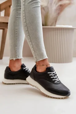 Damskie Sneakersy Buty Sportowe Z Eko Skóry Big Star OO274024 Hi-Poly System Czarne