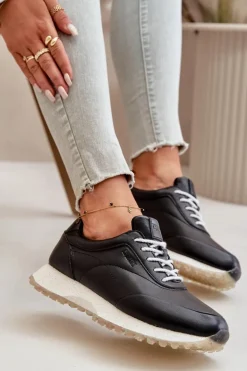 Damskie Sneakersy Buty Sportowe Z Eko Skóry Big Star OO274024 Hi-Poly System Czarne