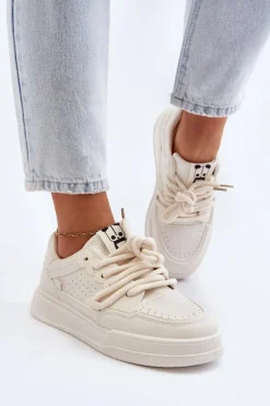 Damskie Sneakersy Eko Skórzane Beżowe Avanalis