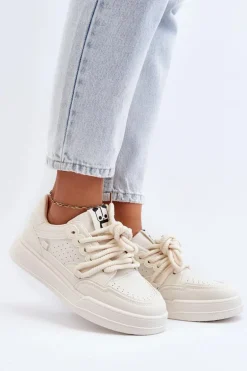 Damskie Sneakersy Eko Skórzane Beżowe Avanalis