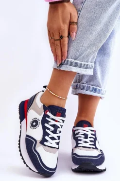 Damskie Sneakersy Memory Foam System Big Star LL274538 Biało-Granatowe