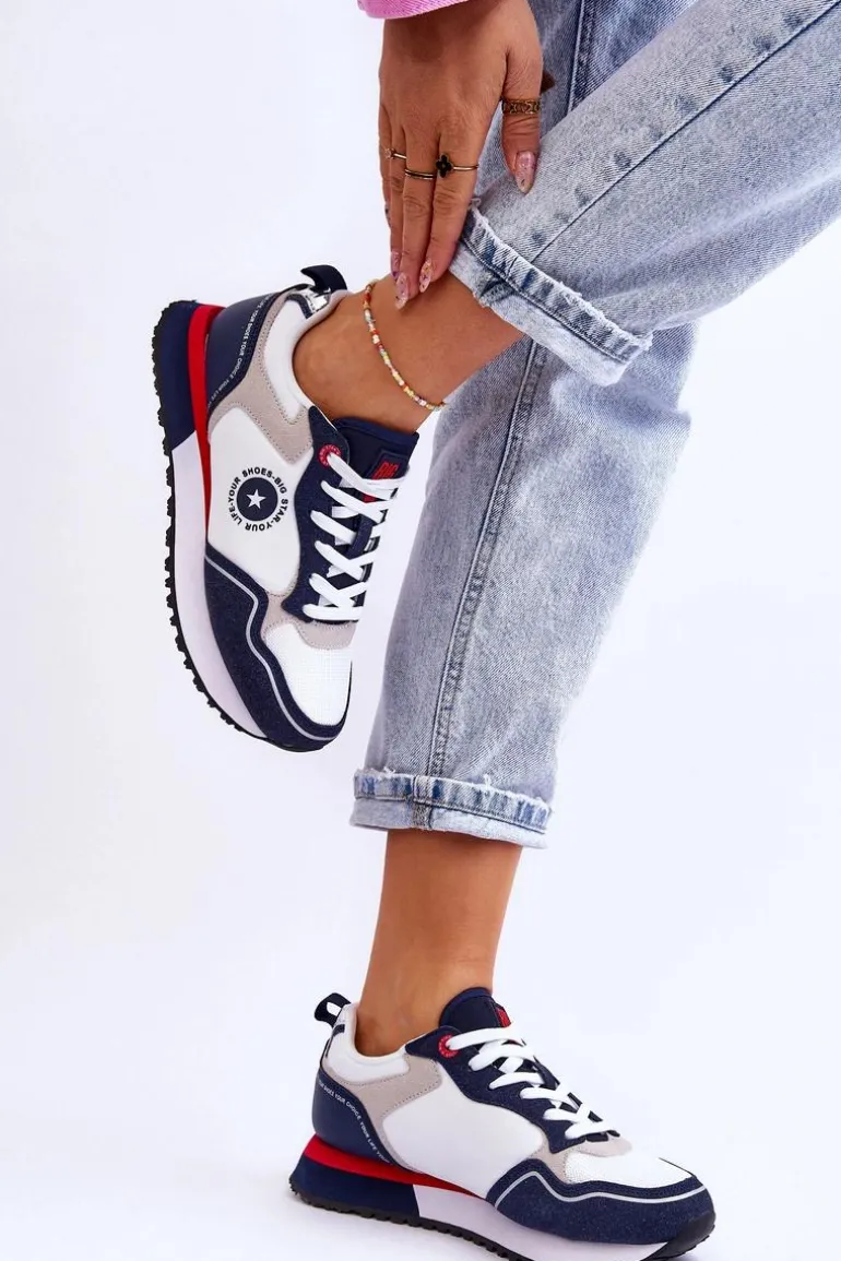 Damskie Sneakersy Memory Foam System Big Star LL274538 Biało-Granatowe