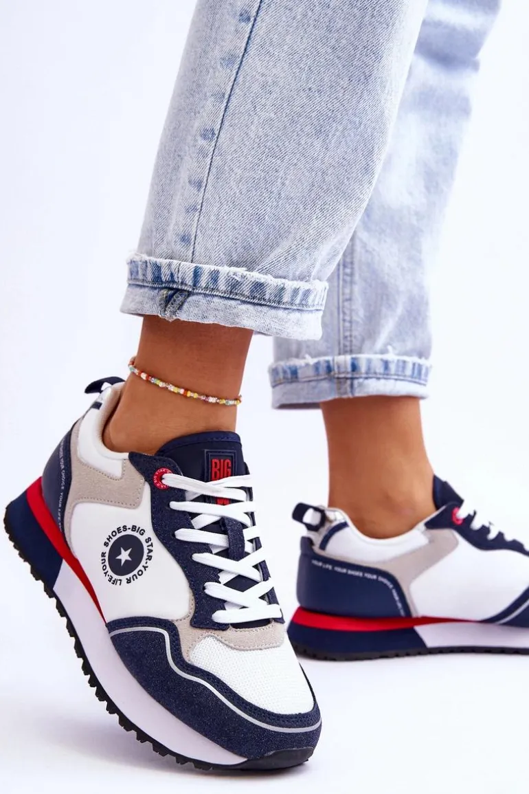 Damskie Sneakersy Memory Foam System Big Star LL274538 Biało-Granatowe
