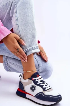 Damskie Sneakersy Memory Foam System Big Star LL274538 Biało-Granatowe