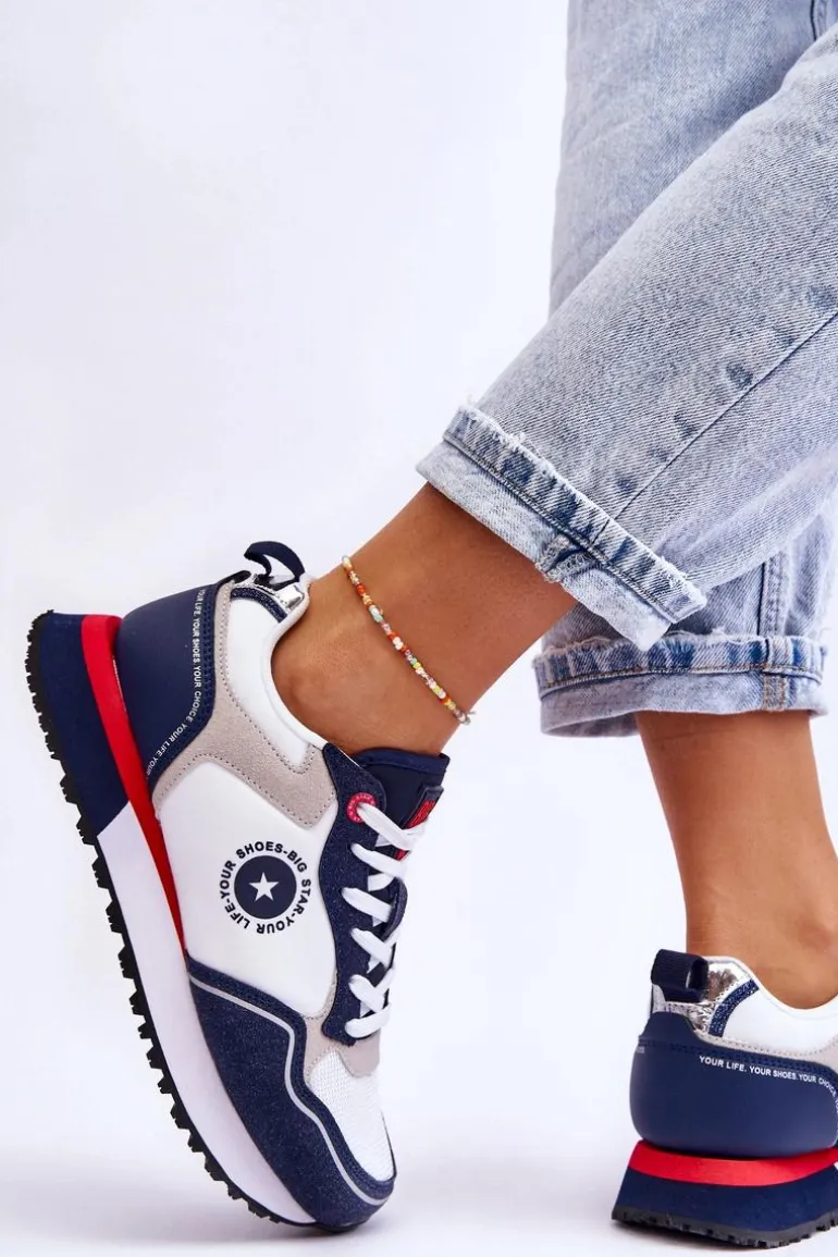Damskie Sneakersy Memory Foam System Big Star LL274538 Biało-Granatowe