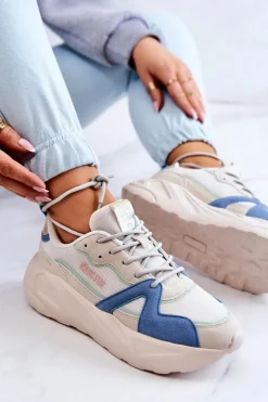 Damskie Sneakersy Memory Foam Big Star JJ274600 Beżowo-Niebieskie