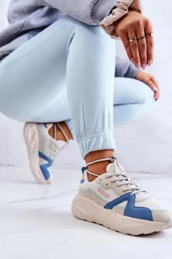 Damskie Sneakersy Memory Foam Big Star JJ274600 Beżowo-Niebieskie