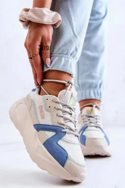 Damskie Sneakersy Memory Foam Big Star JJ274600 Beżowo-Niebieskie