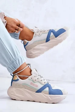 Damskie Sneakersy Memory Foam Big Star JJ274600 Beżowo-Niebieskie