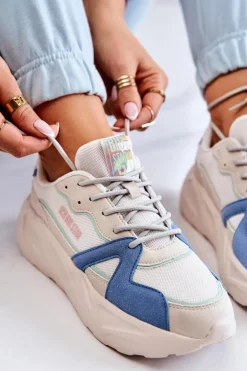 Damskie Sneakersy Memory Foam Big Star JJ274600 Beżowo-Niebieskie
