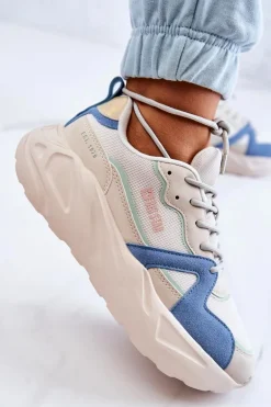 Damskie Sneakersy Memory Foam Big Star JJ274600 Beżowo-Niebieskie