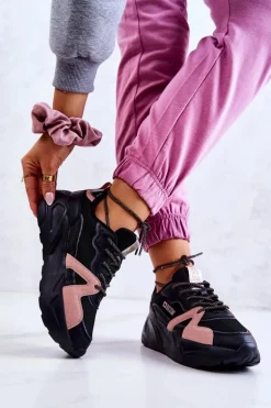 Damskie Sneakersy Memory Foam Big Star JJ274599 Czarno-Różowe