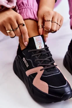 Damskie Sneakersy Memory Foam Big Star JJ274599 Czarno-Różowe