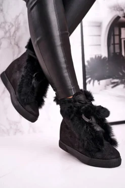 Damskie Sneakersy Na Koturnie z Futerkiem Czarne Pretty