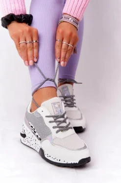 Damskie Sneakersy Na Koturnie Białe Z Brokatem Avery