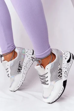 Damskie Sneakersy Na Koturnie Białe Z Brokatem Avery