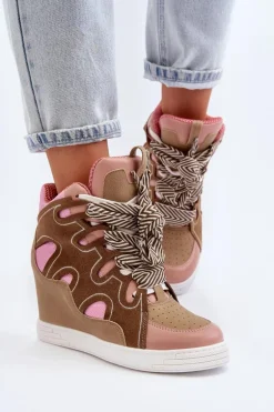 Damskie Sneakersy Na Koturnie Różowe Leoppa