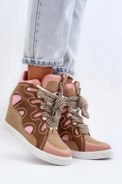 Damskie Sneakersy Na Koturnie Różowe Leoppa
