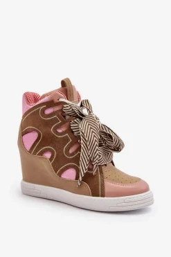 Damskie Sneakersy Na Koturnie Różowe Leoppa