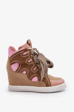 Damskie Sneakersy Na Koturnie Różowe Leoppa