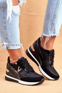 Damskie Sneakersy Na Koturnie Czarne Isla