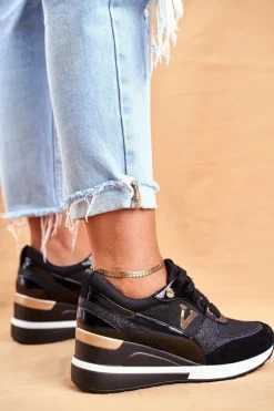 Damskie Sneakersy Na Koturnie Czarne Isla