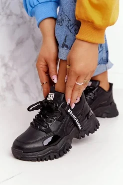 Damskie Sneakersy Na Masywnej Podeszwie Czarne Laugh