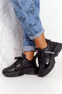 Damskie Sneakersy Na Masywnej Podeszwie Czarne Laugh