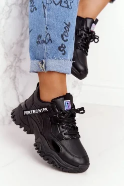 Damskie Sneakersy Na Masywnej Podeszwie Czarne Laugh