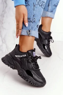 Damskie Sneakersy Na Masywnej Podeszwie Czarne Laugh