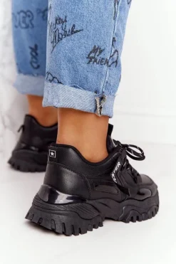 Damskie Sneakersy Na Masywnej Podeszwie Czarne Laugh