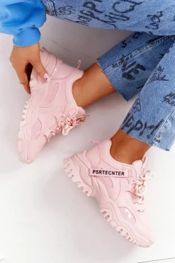 Damskie Sneakersy Na Masywnej Podeszwie Różowe Laugh
