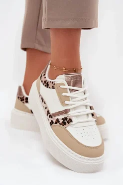 Damskie Sneakersy Na Platformie Big Star SS274357 Panterka Biało-Beżowe