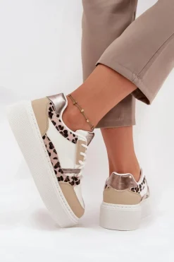 Damskie Sneakersy Na Platformie Big Star SS274357 Panterka Biało-Beżowe
