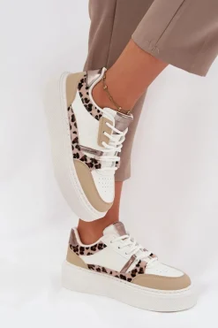 Damskie Sneakersy Na Platformie Big Star SS274357 Panterka Biało-Beżowe
