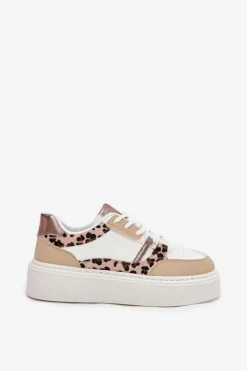 Damskie Sneakersy Na Platformie Big Star SS274357 Panterka Biało-Beżowe