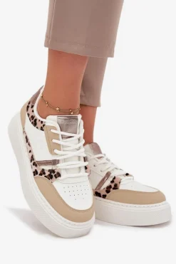 Damskie Sneakersy Na Platformie Big Star SS274357 Panterka Biało-Beżowe