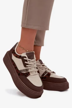 Damskie Sneakersy Na Platformie Big Star SS274356 Panterka Brązowo-Beżowe