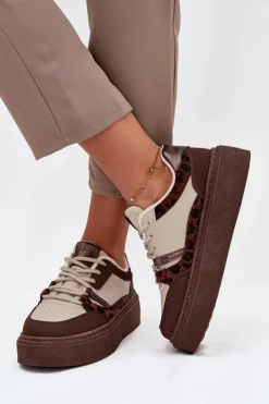 Damskie Sneakersy Na Platformie Big Star SS274356 Panterka Brązowo-Beżowe