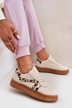Damskie Sneakersy Na Platformie Panterka Beżowe Totter