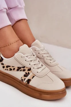 Damskie Sneakersy Na Platformie Panterka Beżowe Totter
